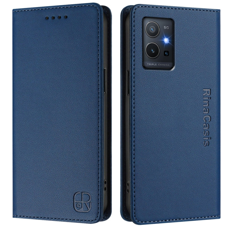 For vivo Y55s 2023 5G / iQOO U5e 5G RC01 Dual-Folded Magnetic Suction RFID Leather Phone Case