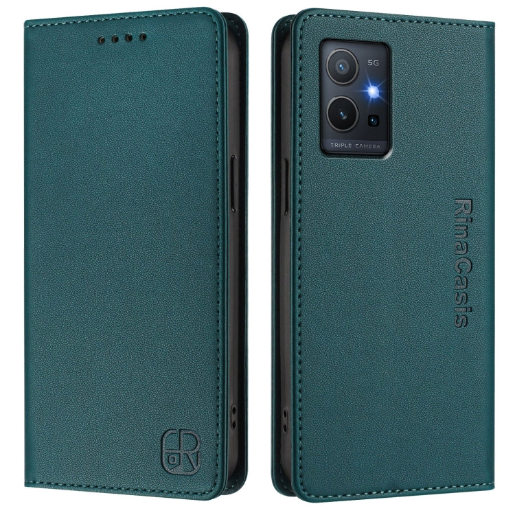 For vivo Y55s 2023 5G / iQOO U5e 5G RC01 Dual-Folded Magnetic Suction RFID Leather Phone Case