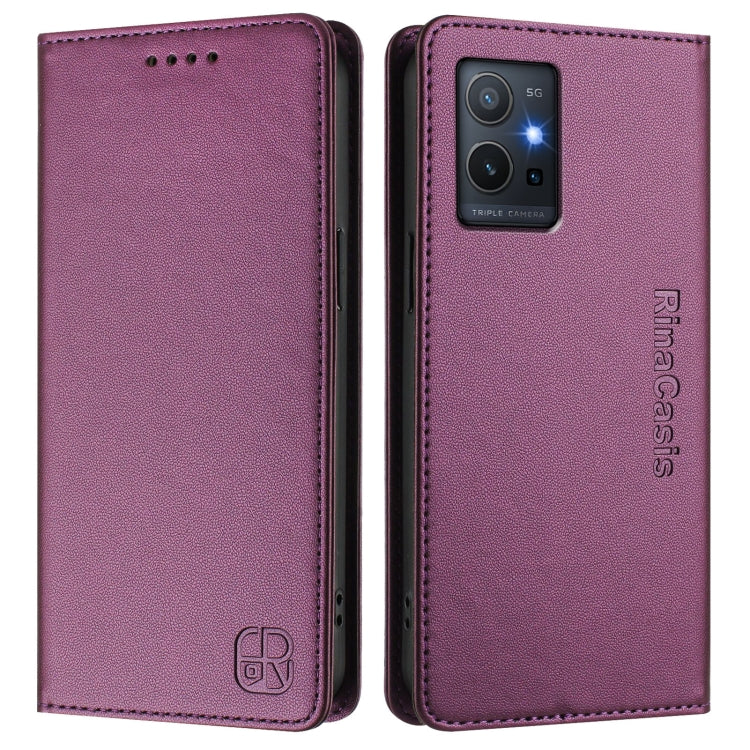 For vivo Y55s 2023 5G / iQOO U5e 5G RC01 Dual-Folded Magnetic Suction RFID Leather Phone Case
