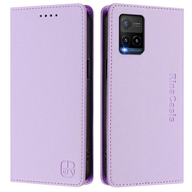 For vivo Y33s 4G Global / Y21T / Y21s RC01 Dual-Folded Magnetic Suction RFID Leather Phone Case