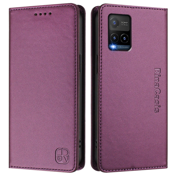 For vivo Y33s 4G Global / Y21T / Y21s RC01 Dual-Folded Magnetic Suction RFID Leather Phone Case