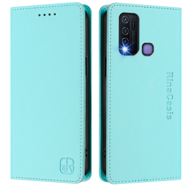 For vivo Y30 4G Global RC01 Dual-Folded Magnetic Suction RFID Leather Phone Case