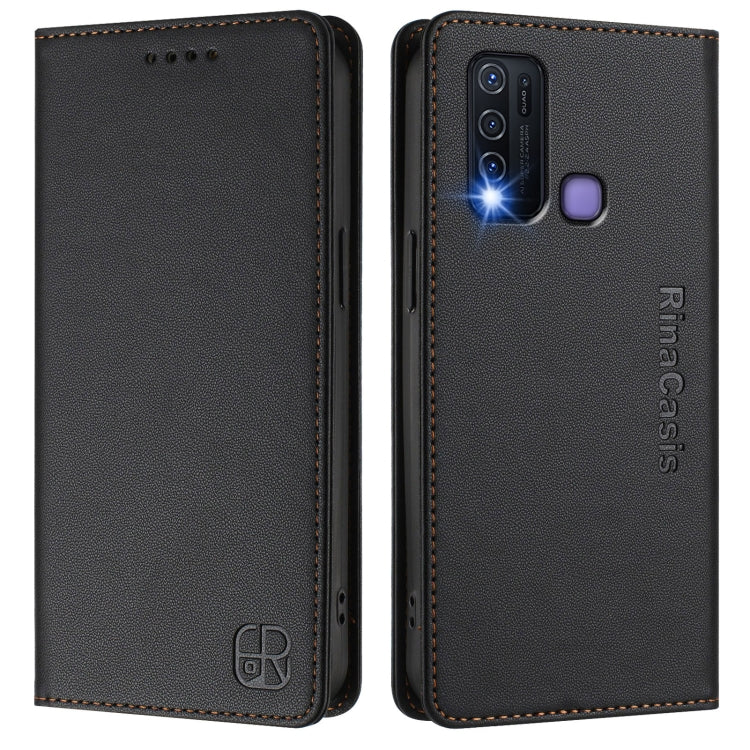 For vivo Y30 4G Global RC01 Dual-Folded Magnetic Suction RFID Leather Phone Case