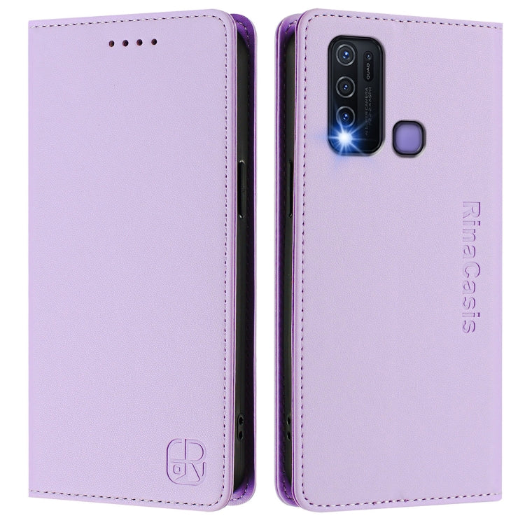 For vivo Y30 4G Global RC01 Dual-Folded Magnetic Suction RFID Leather Phone Case
