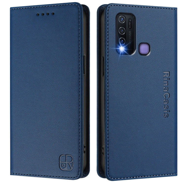 For vivo Y30 4G Global RC01 Dual-Folded Magnetic Suction RFID Leather Phone Case