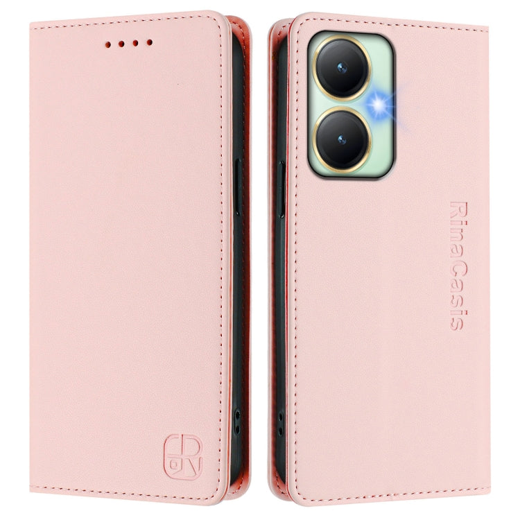 For vivo Y27 4G 2023 Global RC01 Dual-Folded Magnetic Suction RFID Leather Phone Case