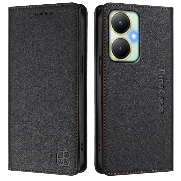 For vivo Y27 4G 2023 Global RC01 Dual-Folded Magnetic Suction RFID Leather Phone Case