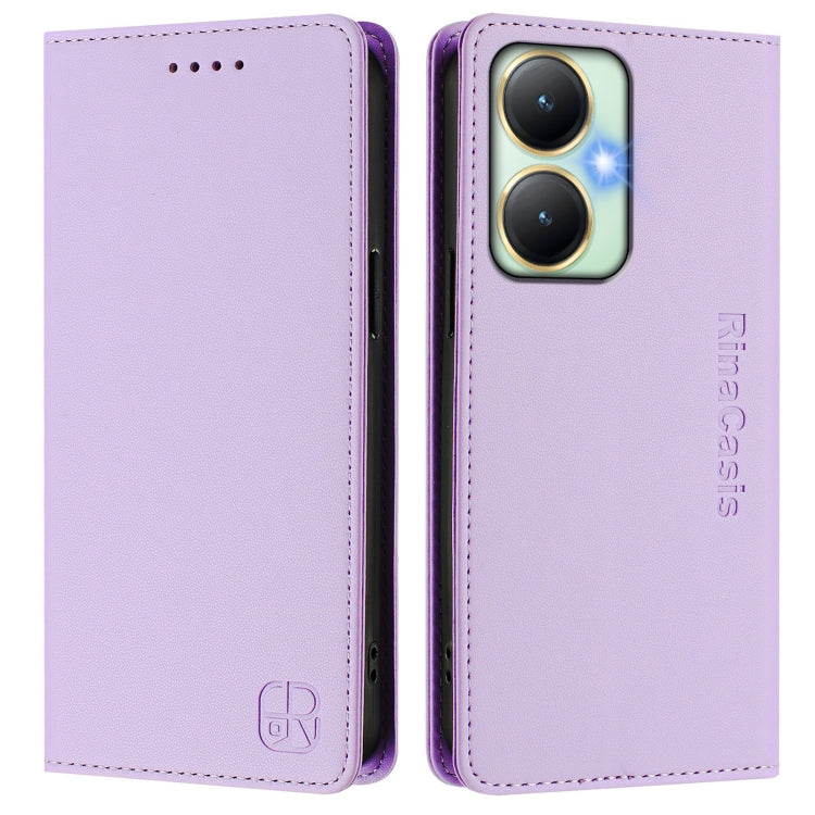 For vivo Y27 4G 2023 Global RC01 Dual-Folded Magnetic Suction RFID Leather Phone Case
