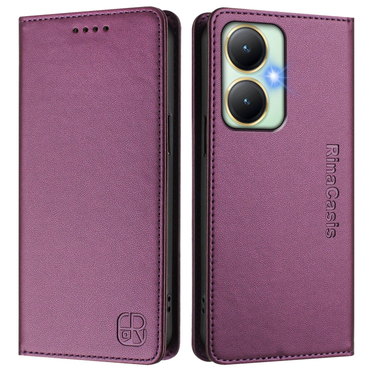 For vivo Y27 4G 2023 Global RC01 Dual-Folded Magnetic Suction RFID Leather Phone Case