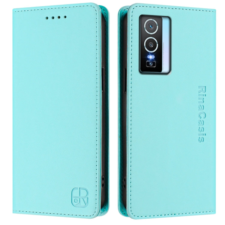 For vivo Y76 5G RC01 Dual-Folded Magnetic Suction RFID Leather Phone Case