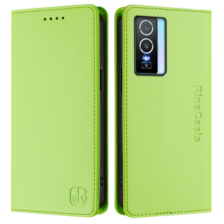 For vivo Y76 5G RC01 Dual-Folded Magnetic Suction RFID Leather Phone Case