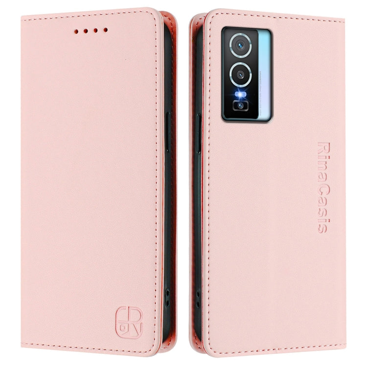 For vivo Y76 5G RC01 Dual-Folded Magnetic Suction RFID Leather Phone Case