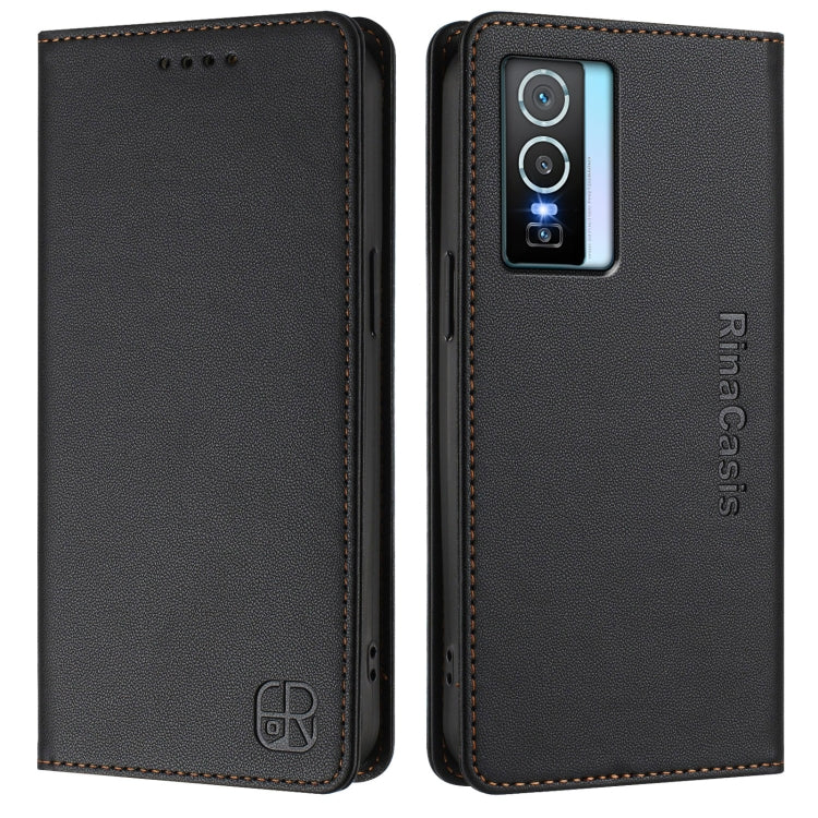 For vivo Y76 5G RC01 Dual-Folded Magnetic Suction RFID Leather Phone Case