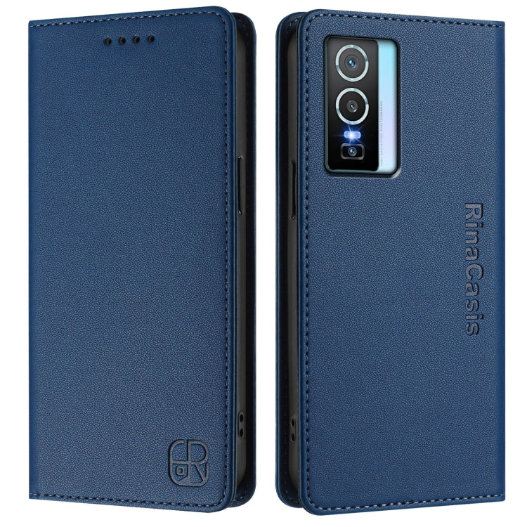 For vivo Y76 5G RC01 Dual-Folded Magnetic Suction RFID Leather Phone Case