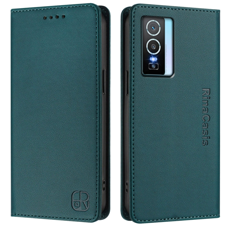 For vivo Y76 5G RC01 Dual-Folded Magnetic Suction RFID Leather Phone Case
