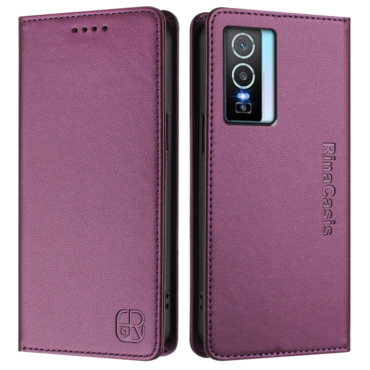 For vivo Y76 5G RC01 Dual-Folded Magnetic Suction RFID Leather Phone Case