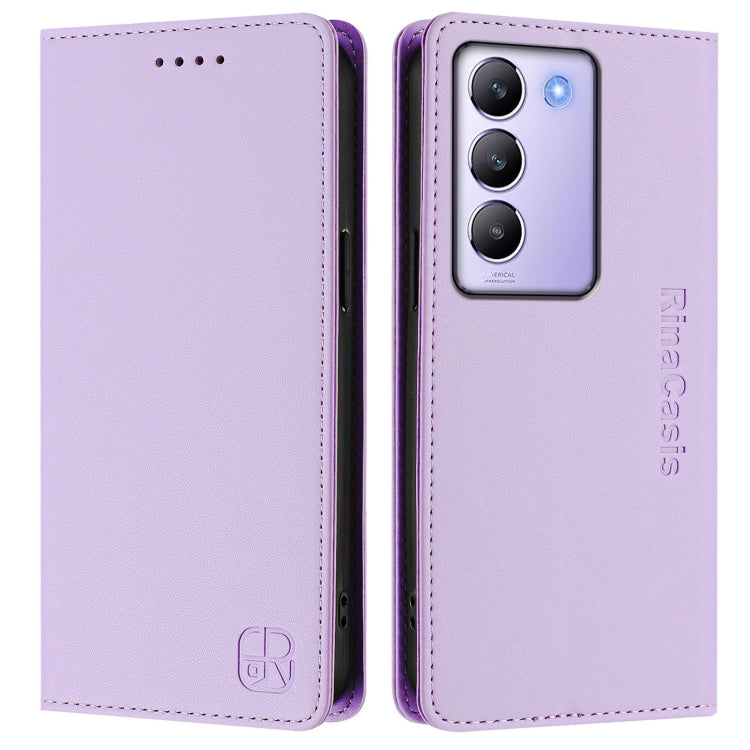 For vivo Y100 5G IDN / Y200e 5G RC01 Dual-Folded Magnetic Suction RFID Leather Phone Case