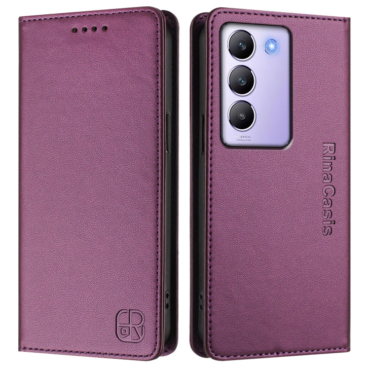 For vivo Y100 5G IDN / Y200e 5G RC01 Dual-Folded Magnetic Suction RFID Leather Phone Case