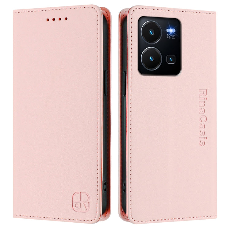 For vivo Y35 4G / Y22 4G / Y77 5G RC01 Dual-Folded Magnetic Suction RFID Leather Phone Case