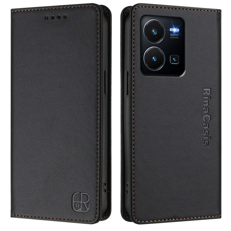 For vivo Y35 4G / Y22 4G / Y77 5G RC01 Dual-Folded Magnetic Suction RFID Leather Phone Case