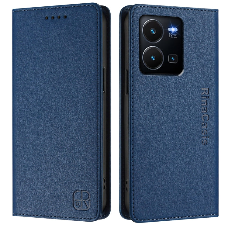 For vivo Y35 4G / Y22 4G / Y77 5G RC01 Dual-Folded Magnetic Suction RFID Leather Phone Case