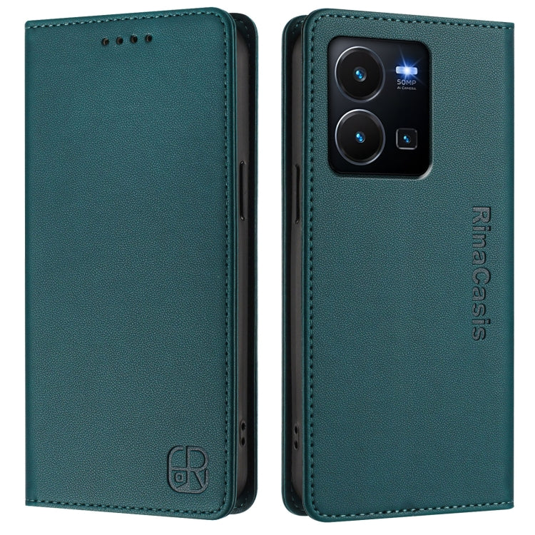For vivo Y35 4G / Y22 4G / Y77 5G RC01 Dual-Folded Magnetic Suction RFID Leather Phone Case