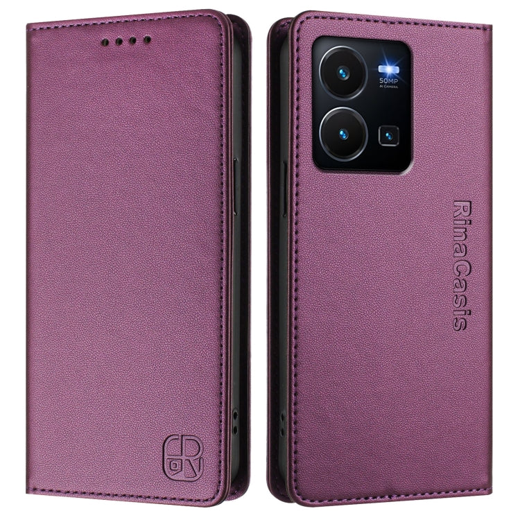 For vivo Y35 4G / Y22 4G / Y77 5G RC01 Dual-Folded Magnetic Suction RFID Leather Phone Case