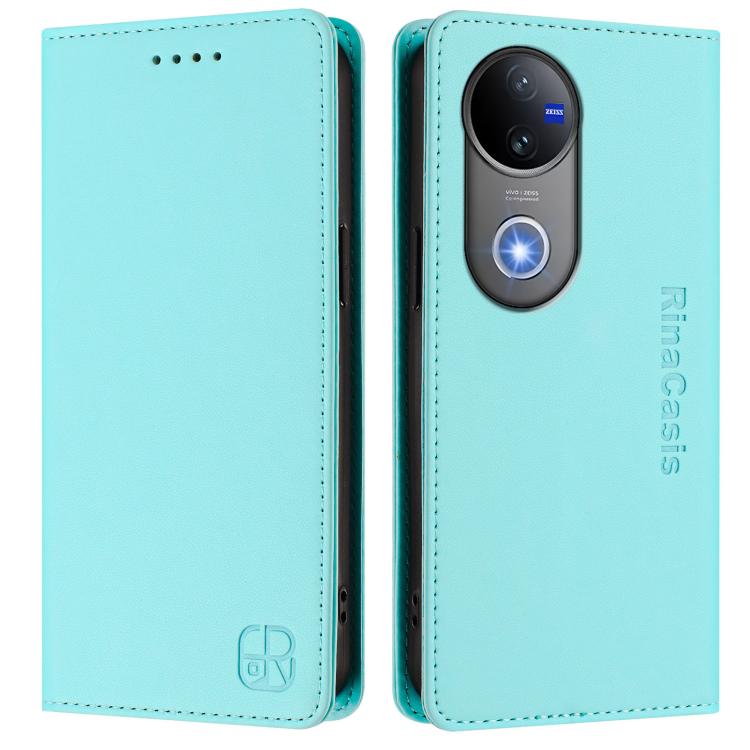 For vivo V50 5G Global RC01 Dual-Folded Magnetic Suction RFID Leather Phone Case