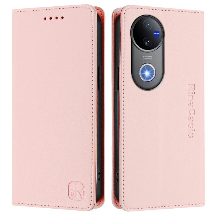 For vivo V50 5G Global RC01 Dual-Folded Magnetic Suction RFID Leather Phone Case