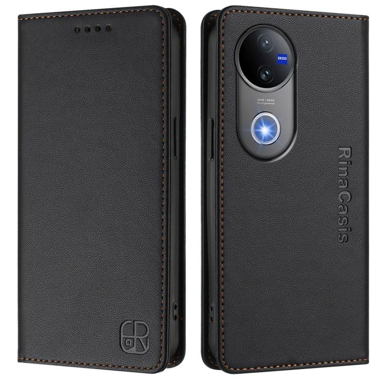 For vivo V50 5G Global RC01 Dual-Folded Magnetic Suction RFID Leather Phone Case