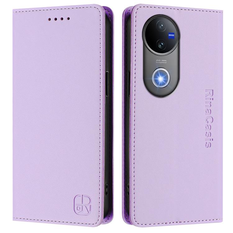 For vivo V50 5G Global RC01 Dual-Folded Magnetic Suction RFID Leather Phone Case