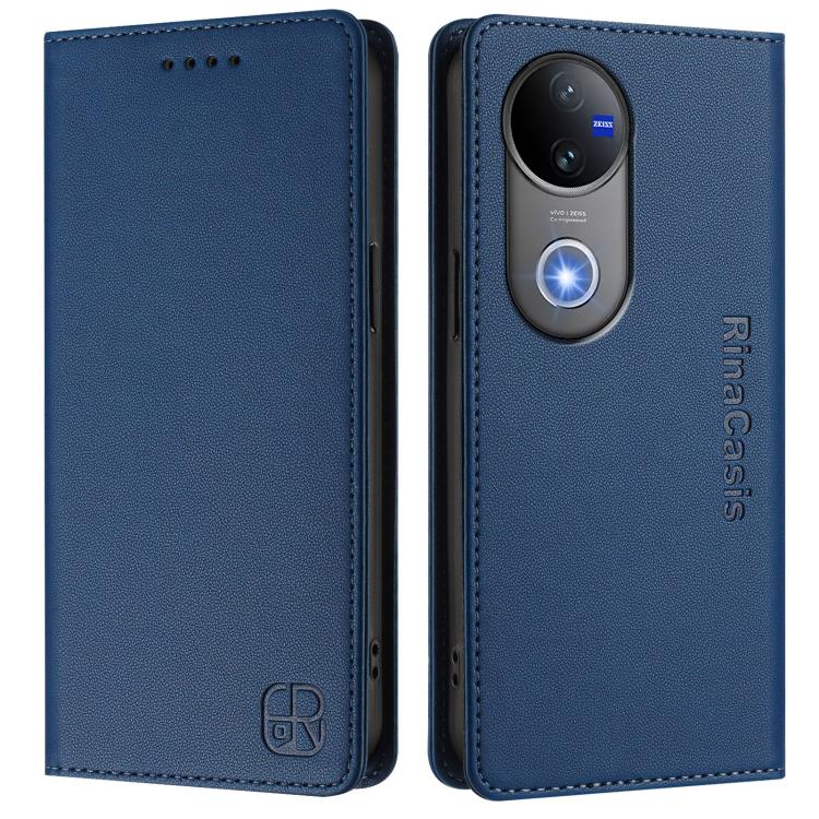 For vivo V50 5G Global RC01 Dual-Folded Magnetic Suction RFID Leather Phone Case