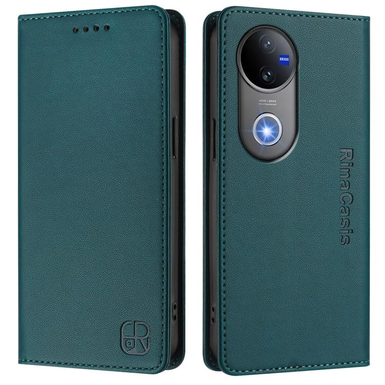 For vivo V50 5G Global RC01 Dual-Folded Magnetic Suction RFID Leather Phone Case