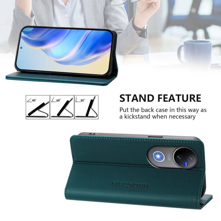 For vivo V50 5G Global RC01 Dual-Folded Magnetic Suction RFID Leather Phone Case