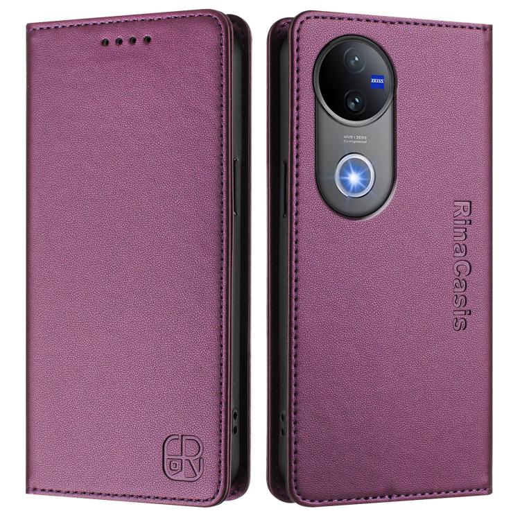 For vivo V50 5G Global RC01 Dual-Folded Magnetic Suction RFID Leather Phone Case