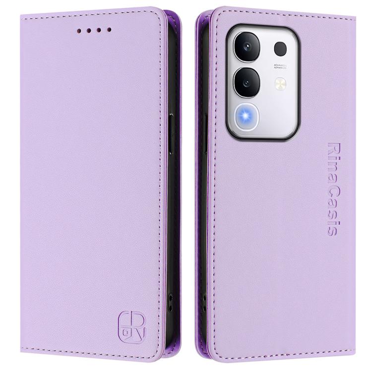For vivo Y29 4G Global RC01 Dual-Folded Magnetic Suction RFID Leather Phone Case