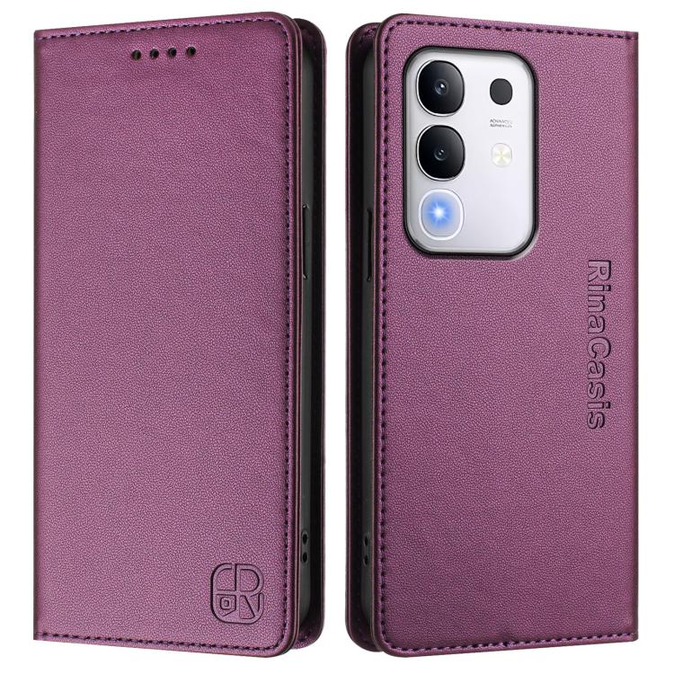 For vivo Y29 4G Global RC01 Dual-Folded Magnetic Suction RFID Leather Phone Case