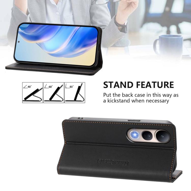 For vivo V50 Lite 5G RC01 Dual-Folded Magnetic Suction RFID Leather Phone Case