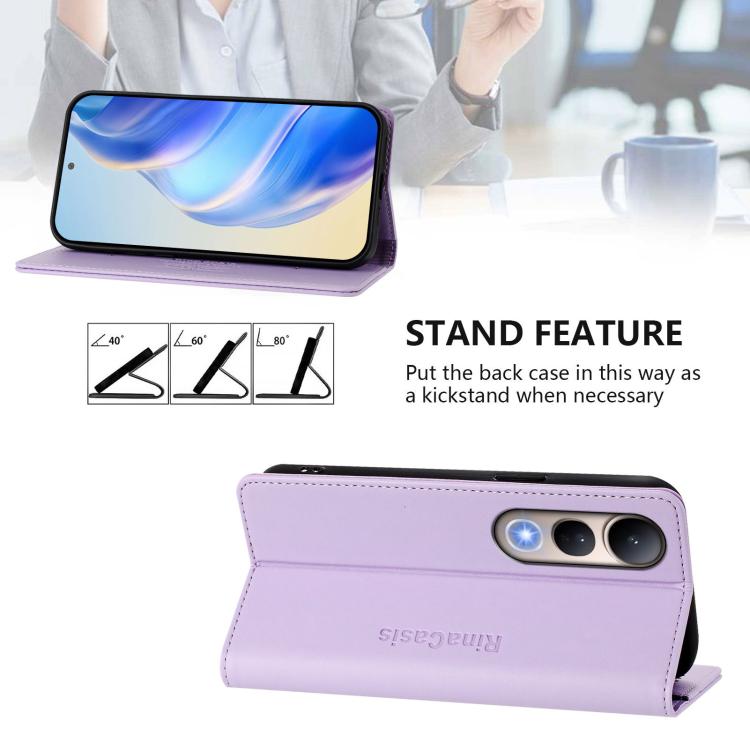For vivo V50 Lite 5G RC01 Dual-Folded Magnetic Suction RFID Leather Phone Case