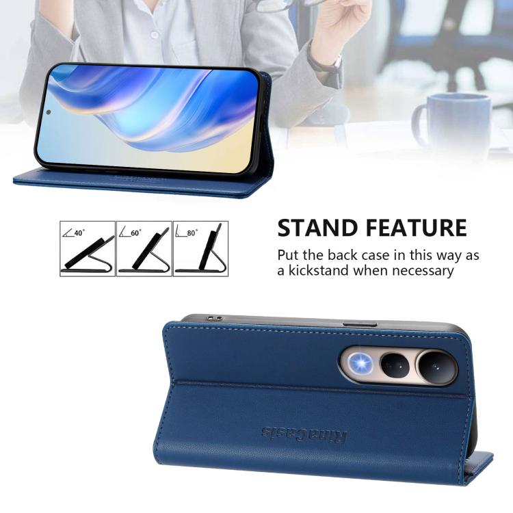For vivo V50 Lite 5G RC01 Dual-Folded Magnetic Suction RFID Leather Phone Case