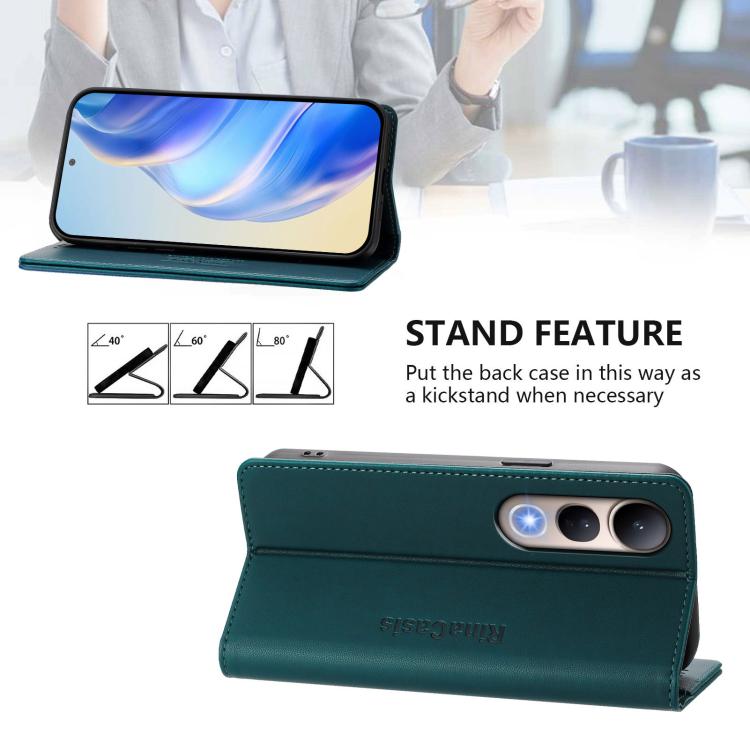 For vivo V50 Lite 5G RC01 Dual-Folded Magnetic Suction RFID Leather Phone Case