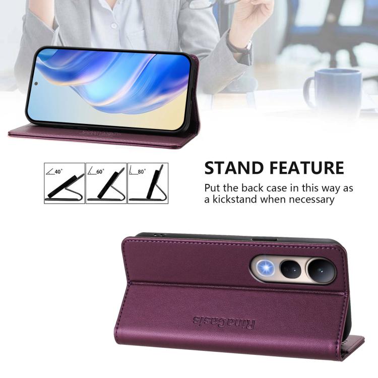 For vivo V50 Lite 5G RC01 Dual-Folded Magnetic Suction RFID Leather Phone Case