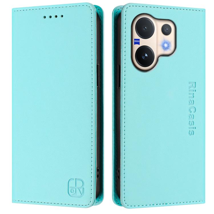 For vivo V60 5G Curved Global RC01 Dual-Folded Magnetic Suction RFID Leather Phone Case