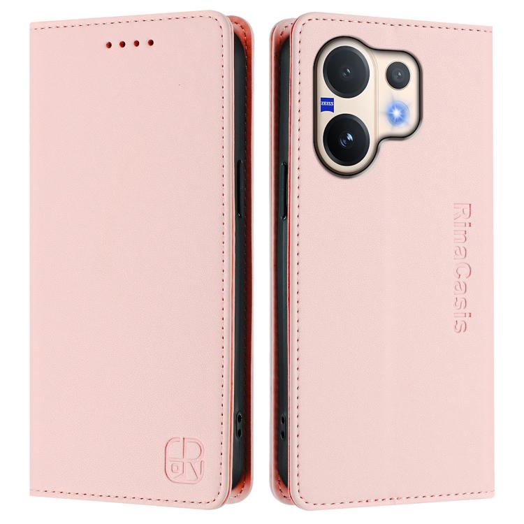 For vivo V60 5G Curved Global RC01 Dual-Folded Magnetic Suction RFID Leather Phone Case