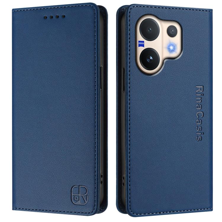 For vivo V60 5G Curved Global RC01 Dual-Folded Magnetic Suction RFID Leather Phone Case