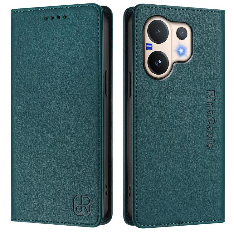 For vivo V60 5G Curved Global RC01 Dual-Folded Magnetic Suction RFID Leather Phone Case
