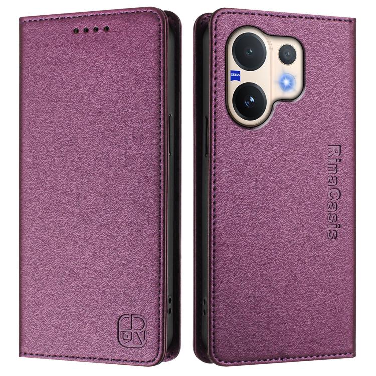 For vivo V60 5G Curved Global RC01 Dual-Folded Magnetic Suction RFID Leather Phone Case