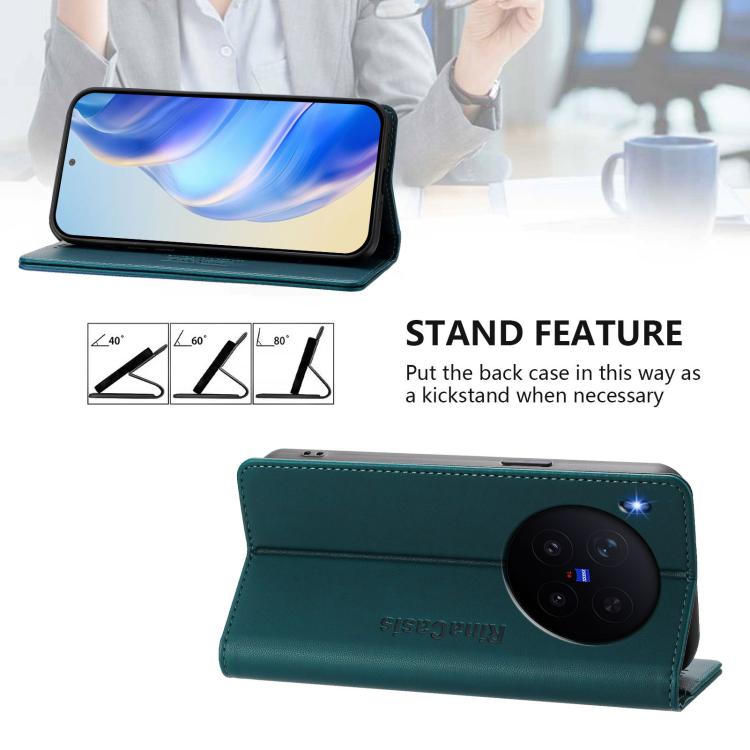For vivo X300 RC01 Dual-Folded Magnetic Suction RFID Leather Phone Case