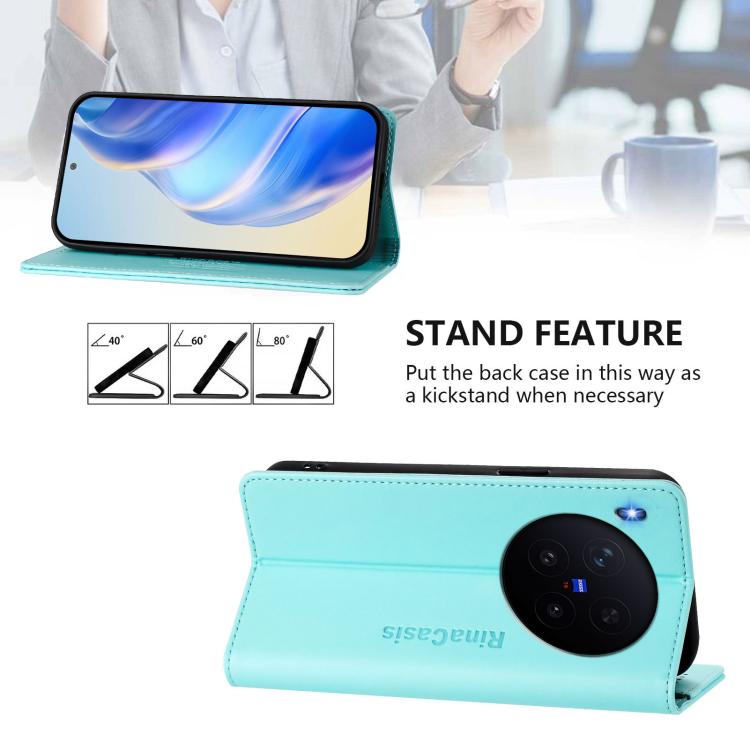 For vivo X300 Pro RC01 Dual-Folded Magnetic Suction RFID Leather Phone Case