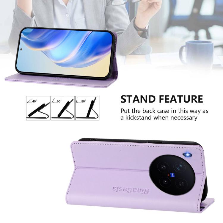 For vivo X300 Pro RC01 Dual-Folded Magnetic Suction RFID Leather Phone Case